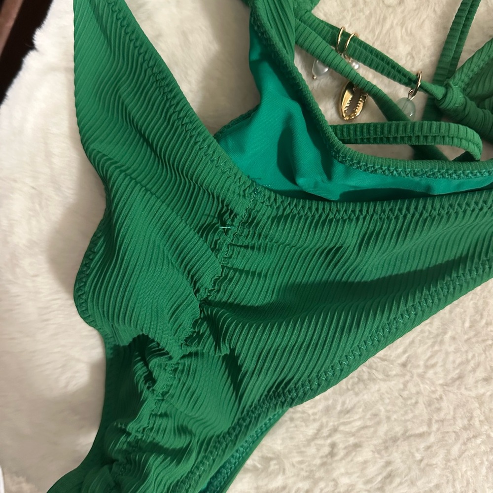 Green Ribbed String Triangle Bikini Set - Women S… - image 2